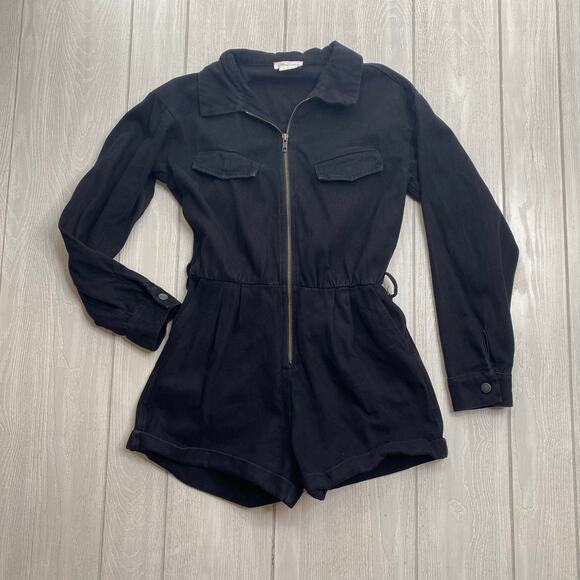 Lovers + Friends Pants - Lovers + Friends Women's Black Denim Coverall Romper Size XS X-Small